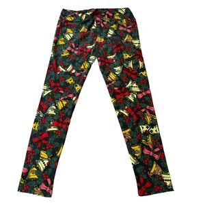 LuLaRoe TC Tall & Curvy Leggings Retro CHRISTMAS Ornament Gold Bells/Holly/Bows